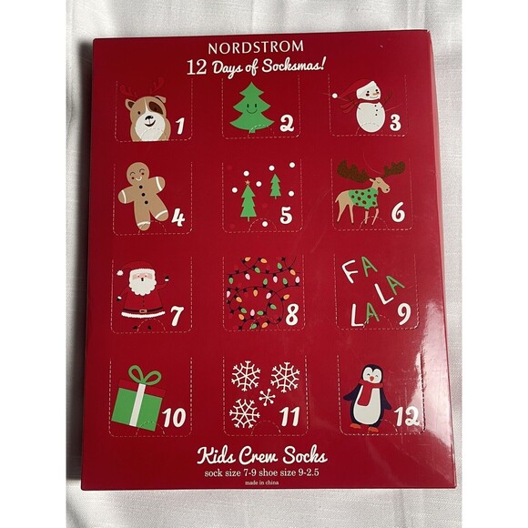 Nordstrom Advent 12 Days Of Socksmas Kids Crew Sock 12 Pack New - Picture 1 of 6